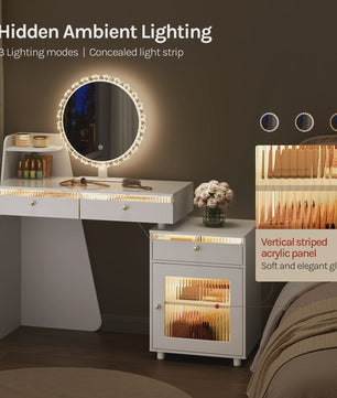 Moderne Kaptafel met LED Spiegel, 3 Lades en Verplaatsbaar Kastje - Wit