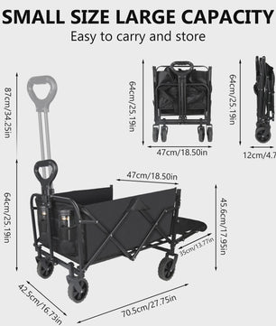 Uitklapbare Kampeerwagen Trolley - 150L, 75kg, 360° Wielen, Verstelbare Handgreep - Ideaal voor Strand, Tuin & Boodschappen