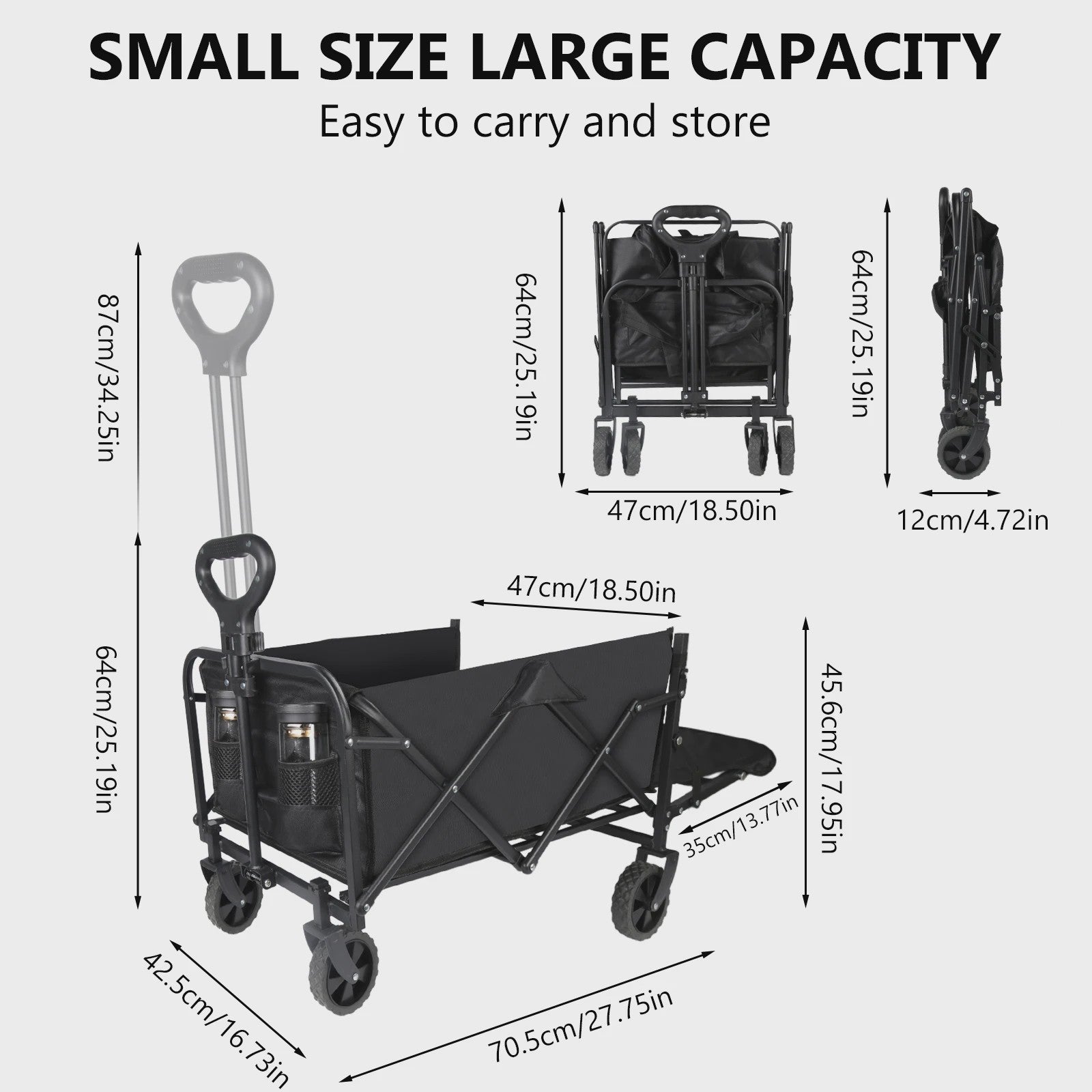 Uitklapbare Kampeerwagen Trolley - 150L, 75kg, 360° Wielen, Verstelbare Handgreep - Ideaal voor Strand, Tuin & Boodschappen