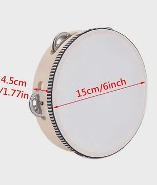 Miwayer Houten Tamboerijn met Metalen Schelletjes - 4 t/m 10 Inch