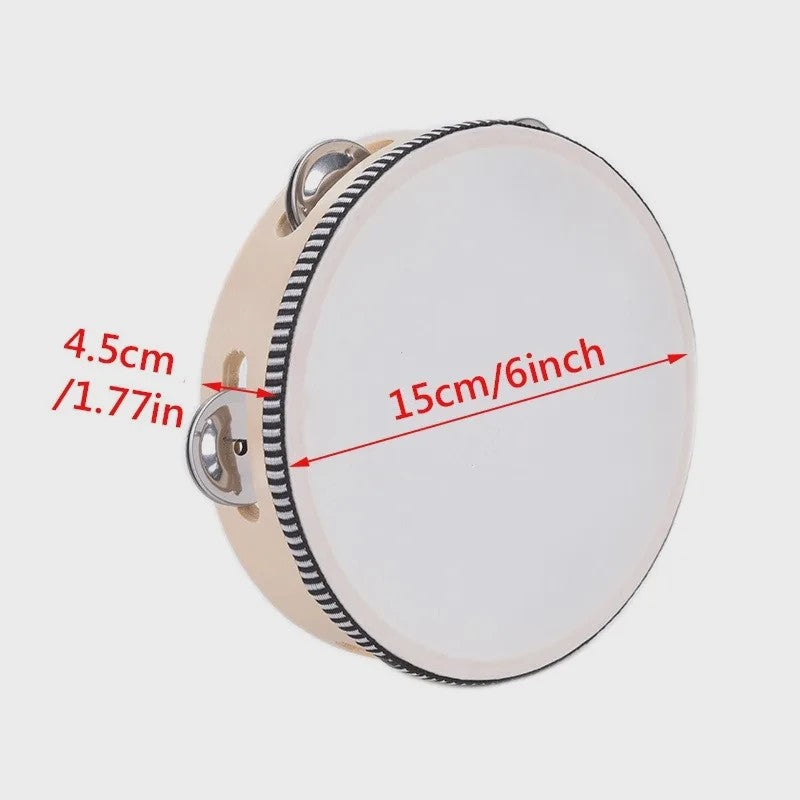 Miwayer Houten Tamboerijn met Metalen Schelletjes - 4 t/m 10 Inch