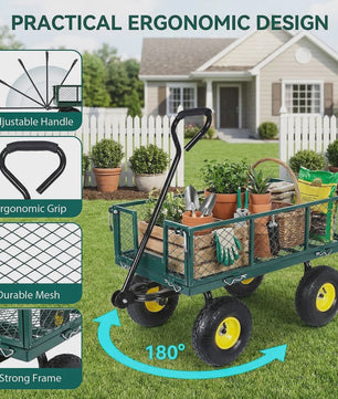 Robuuste Tuinwagen 400kg - 360° Draaibaar, Afneembare Zijden