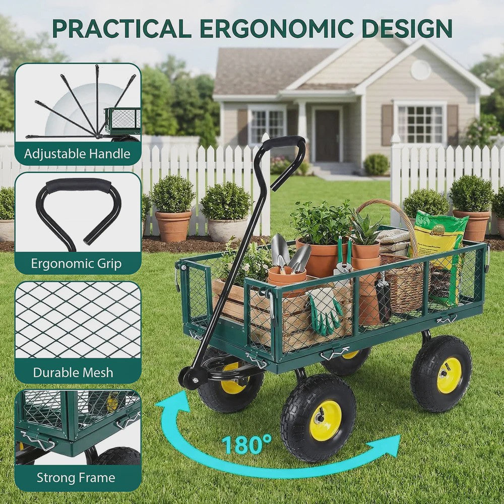 Robuuste Tuinwagen 400kg - 360° Draaibaar, Afneembare Zijden