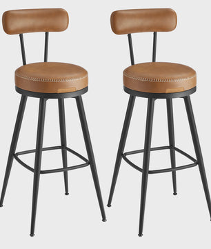 Set van 2 Bruine Barstoelen met Rugleuning en Draaibare Zitting - Kunstleer