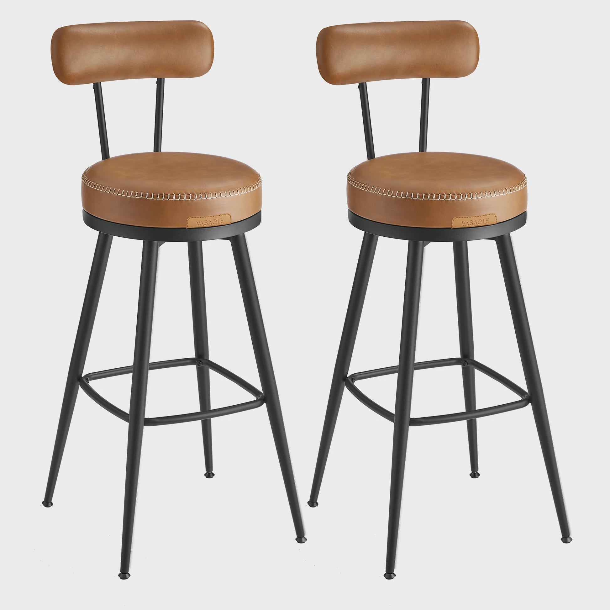 Set van 2 Bruine Barstoelen met Rugleuning en Draaibare Zitting - Kunstleer