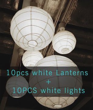 10x Warm Witte LED Lampionnen (6-16 inch) - Chinese Papieren Bol Decoratie voor Feest & Bruiloft
