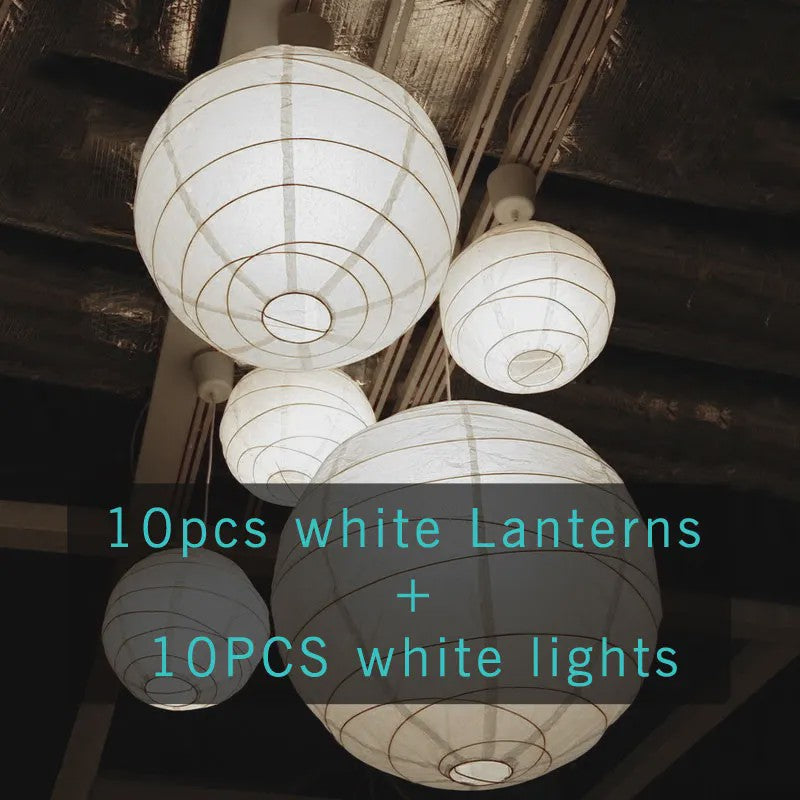 10x Warm Witte LED Lampionnen (6-16 inch) - Chinese Papieren Bol Decoratie voor Feest & Bruiloft