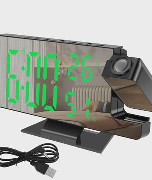 Moderne LED Digitale Projectiewekker met Spiegel & 180° Draaibare Projector