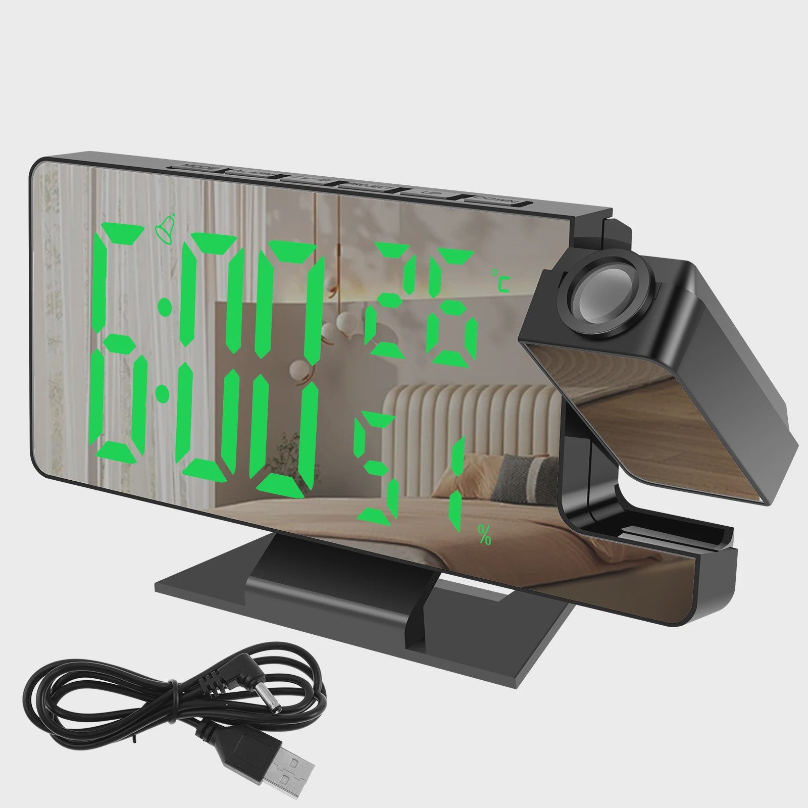 Moderne LED Digitale Projectiewekker met Spiegel & 180° Draaibare Projector
