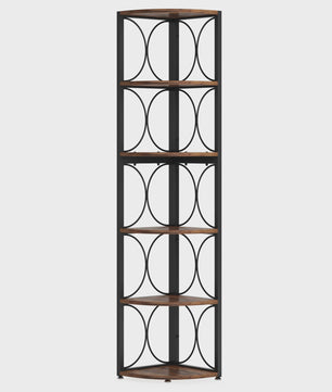 Tribesigns Hoekboekenkast 6 Niveaus - 155 cm Hoge Staande Opbergrek met Rustiek Design