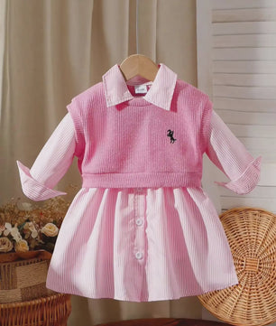 Baby Meisjes Jurk met Geborduurd Vest en Gestreept Shirt - Lente/Zomer Outfit