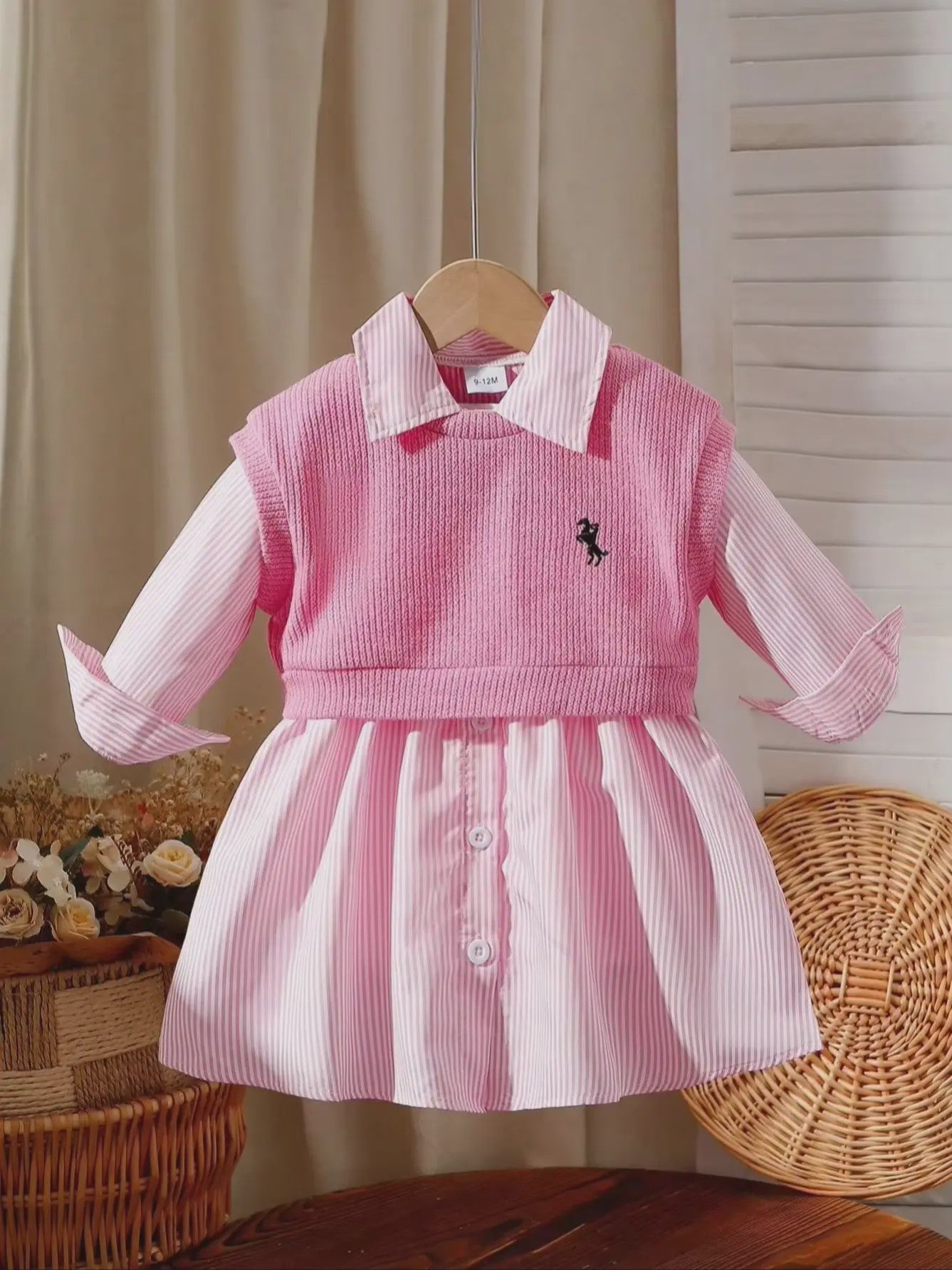 Baby Meisjes Jurk met Geborduurd Vest en Gestreept Shirt - Lente/Zomer Outfit
