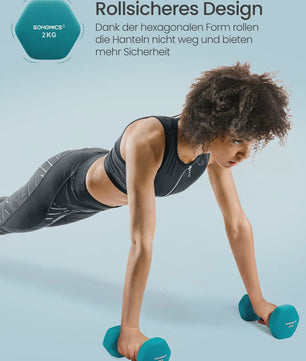 Songmics Halterset 6 Delig met Standaard - 1, 2, 3 Kg - Antislip Hexagonaal