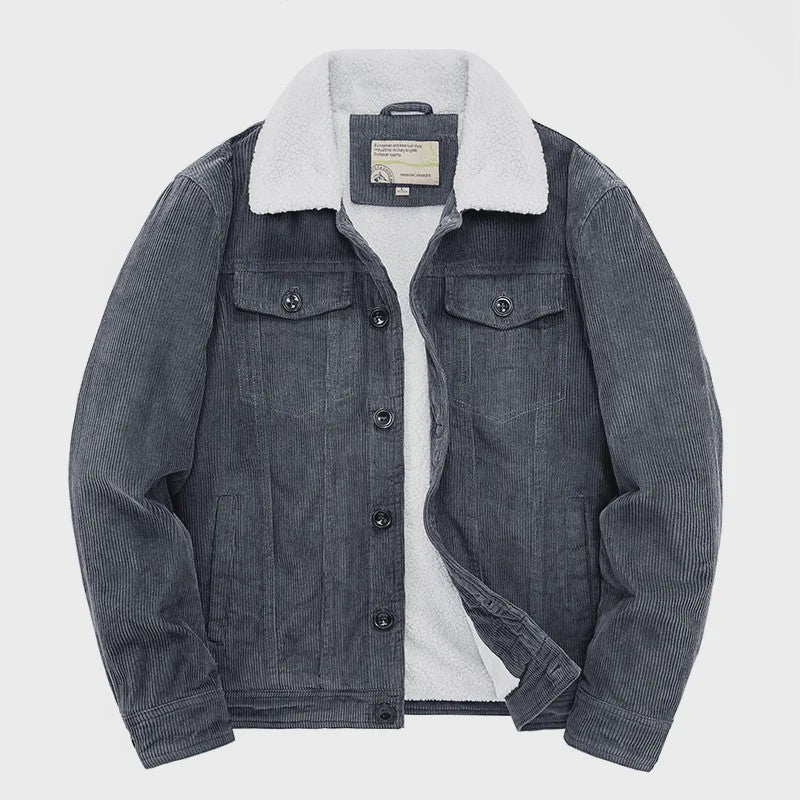 Herfst/Winter Corduroy Heren Jas - Warm & Casual Winddicht met Sherpa Voering
