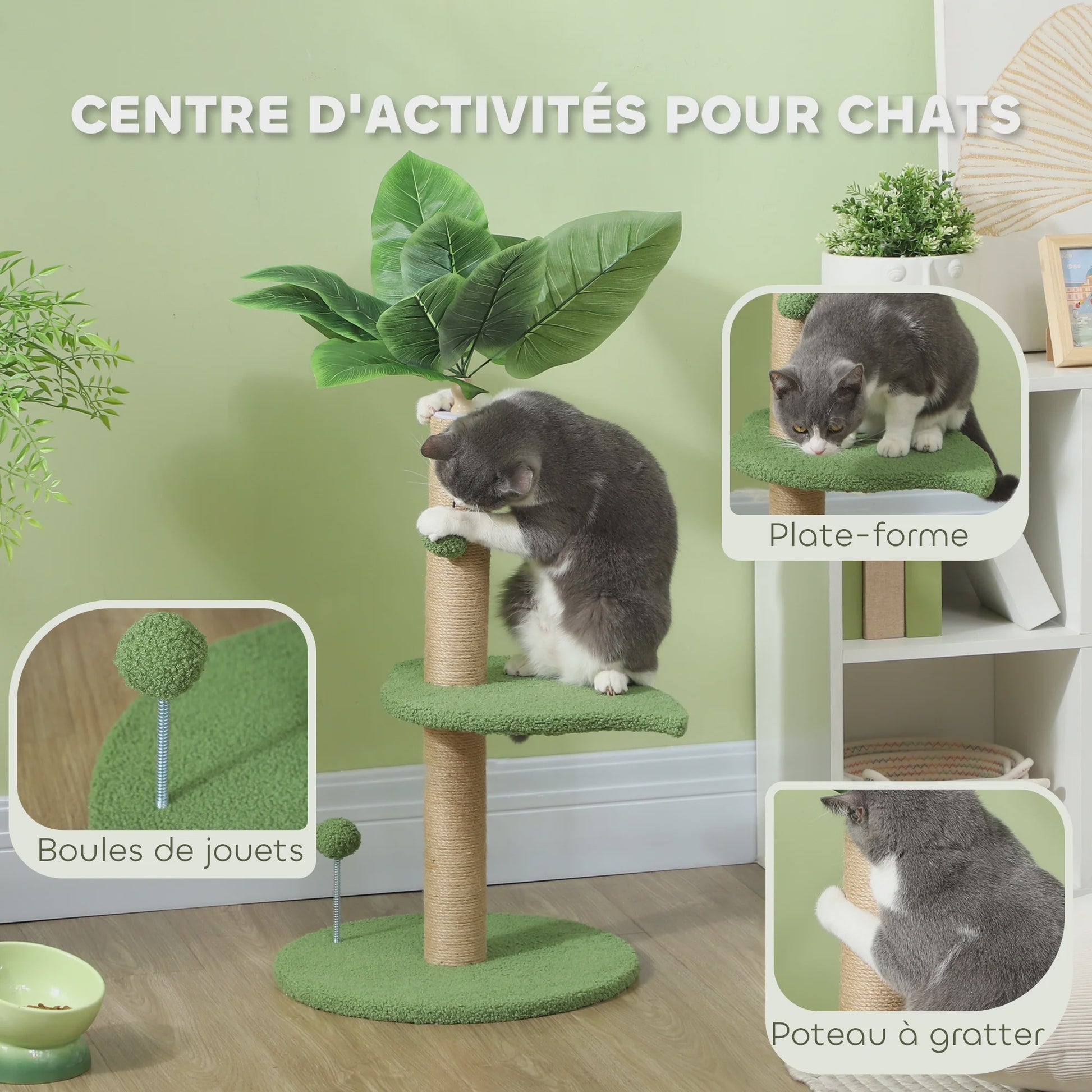 Kattenboom 83 cm met Krabpaal, Speelballetjes en Pluche Platformen