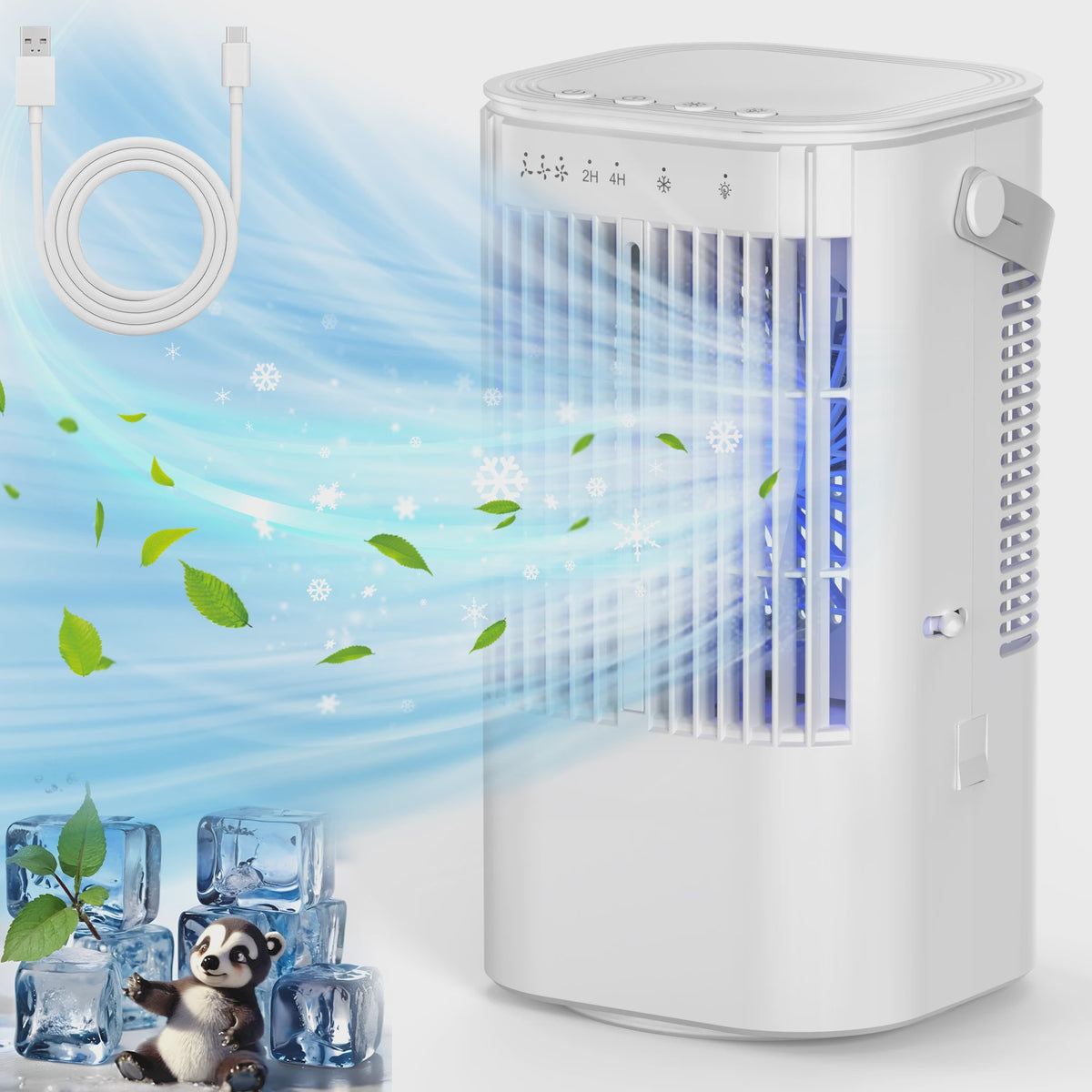 Draagbare Ventilator met 900ml Tank, 7-kleuren Nachtlampje & USB - Ideaal voor Huis en Kantoor