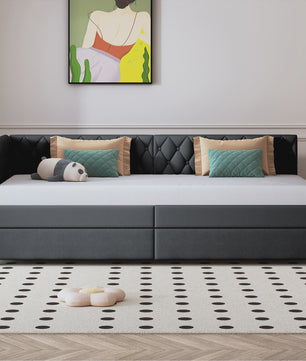 Gestoffeerd Daybed 90x200 cm met Uitschuifbaar Extra Bed - Sofa en Enkel Bed