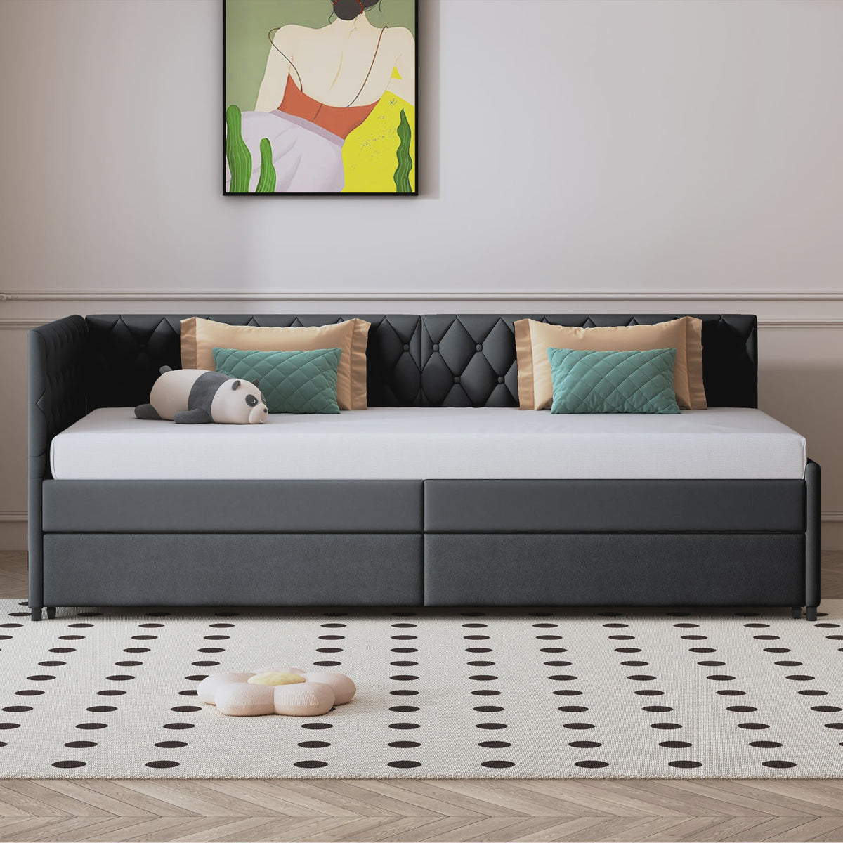 Gestoffeerd Daybed 90x200 cm met Uitschuifbaar Extra Bed - Sofa en Enkel Bed