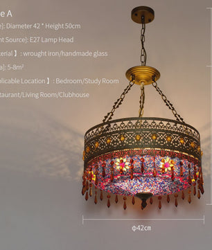 Handgemaakte Turkse Mozaïek Hanglamp - Vintage Marokkaanse Kroonluchter met Kleurrijk Glas