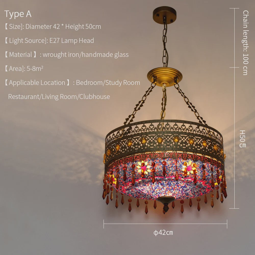 Handgemaakte Turkse Mozaïek Hanglamp - Vintage Marokkaanse Kroonluchter met Kleurrijk Glas