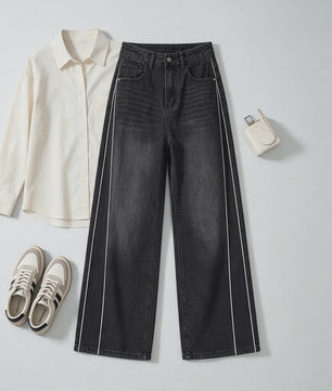 Dames Y2K Jeans met Strass en Wijde Pijpen - Zwart Gewassen Baggy Denim
