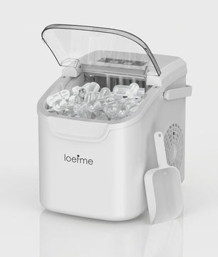 LOEFME Draagbare Mini Ijsmaker: Snel 12kg/24h IJs, 2 Maten, Desktop Model met Schep