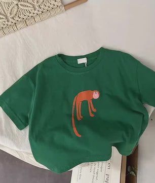 Trendy Kinder T-shirt met Dierenprint - Korte Mouw Zomer Kleding