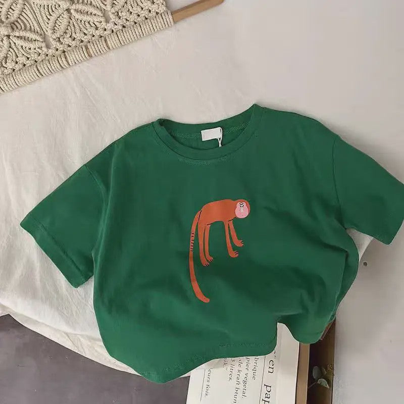 Trendy Kinder T-shirt met Dierenprint - Korte Mouw Zomer Kleding