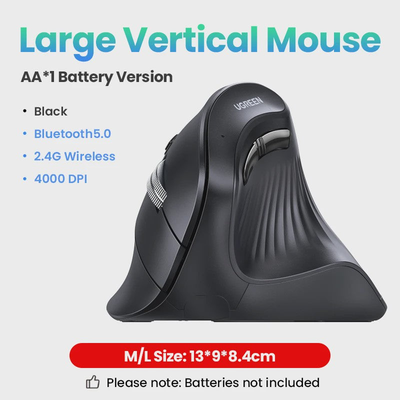 UGREEN Verticale Ergonomische Muis - Draadloos Bluetooth 5.0 & 2.4G, 4000 DPI