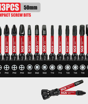 50mm Magnetische Schroefbit Set (10-delig) - S2 Staal - 1/4" Hex Shank