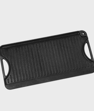 Omkeerbare Gietijzeren Grillplaat/Bakplaat 492x218mm - Draagbaar, Rechthoekig, Voor Binnen & Buiten Koken