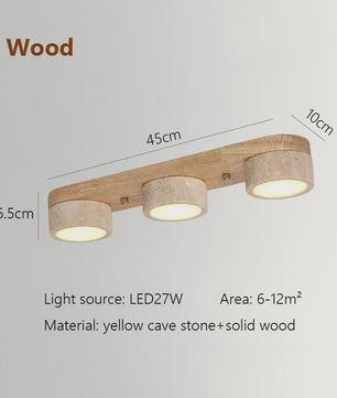 Wabi Sabi Plafondlamp van Travertin Natuursteen en Hout met LED