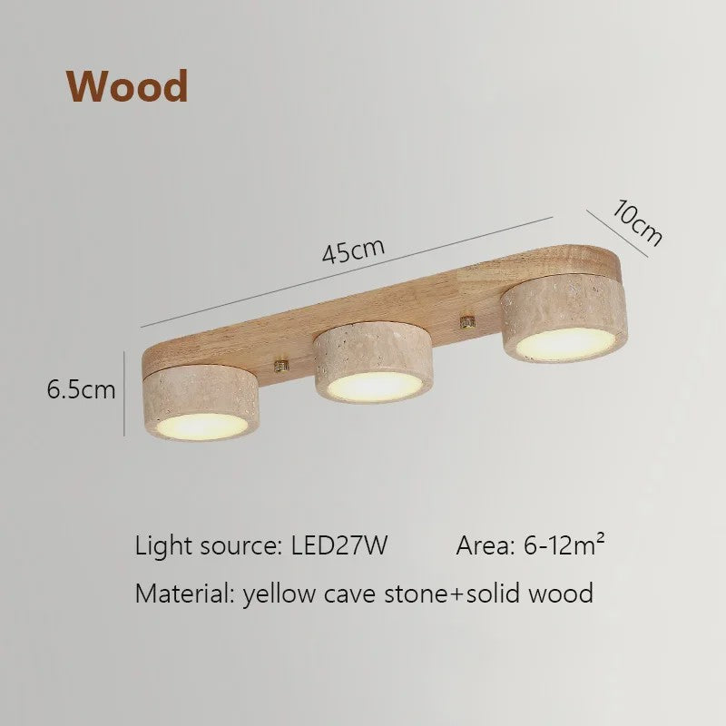 Wabi Sabi Plafondlamp van Travertin Natuursteen en Hout met LED