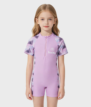 Schattig Roze Kinder Zwempak met Korte Mouwen - 1-delig Strand & Zwembad Outfit