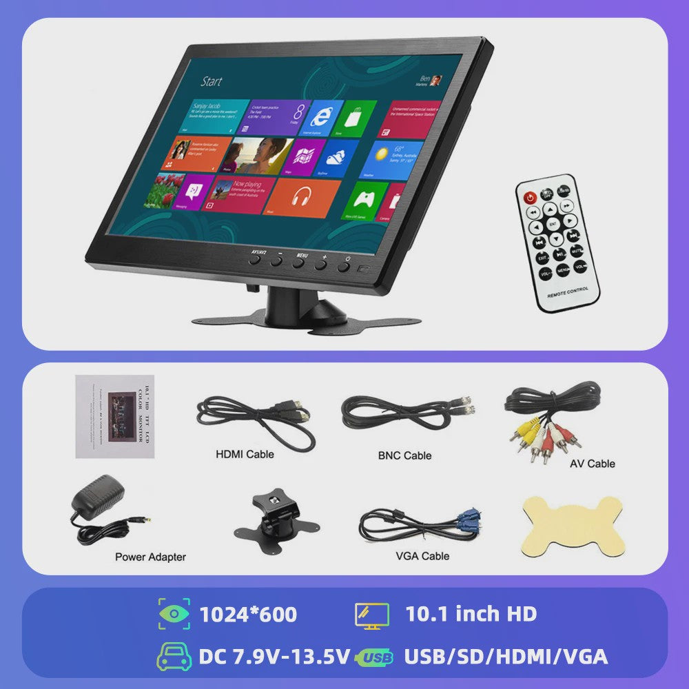 Podofo 10.1 Inch HD LCD Monitor: Veelzijdige Headrest Scherm met HDMI, VGA, USB & meer