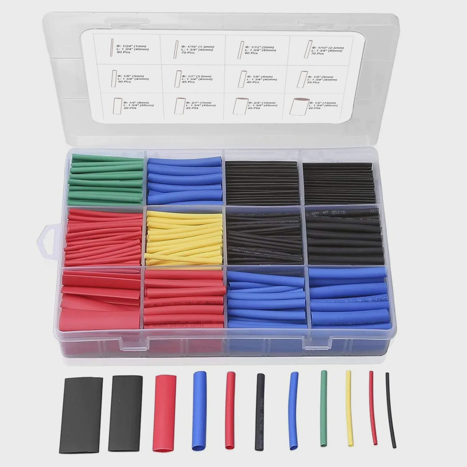 580 Stuks Krimpkous Set - 6 Kleuren, 11 Maten - Hittebestendig en Waterdicht