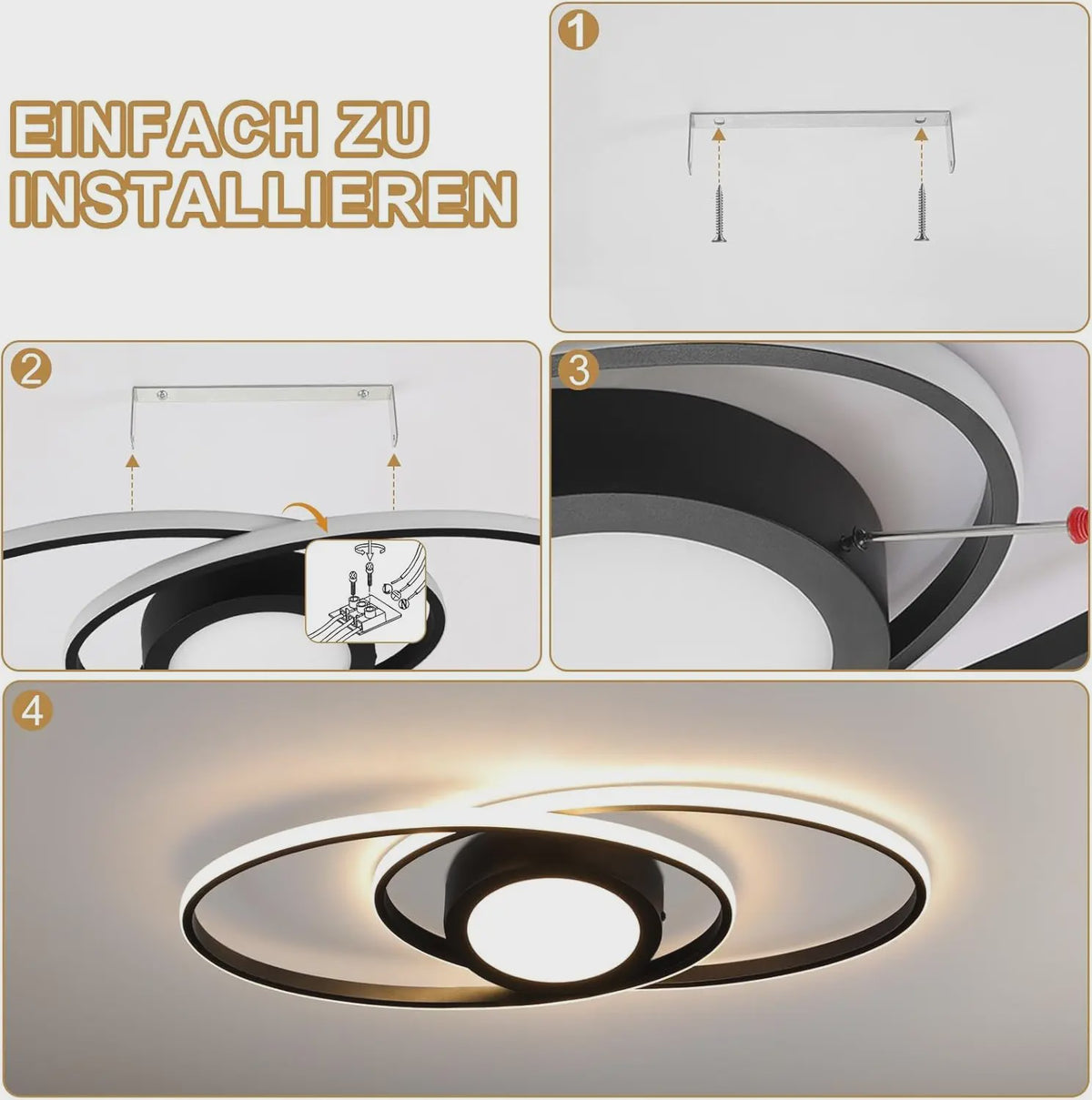 Moderne Zwarte LED Plafondlamp 48W Dimbare met Afstandsbediening & Kleurtemperatuur 3000K-6500K