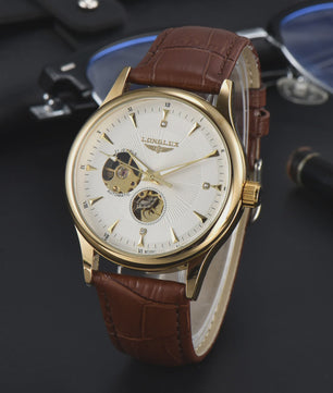 LONGLUX Heren Automatisch Skeleton Horloge - Elegant, Waterdicht & Romeinse Cijfers