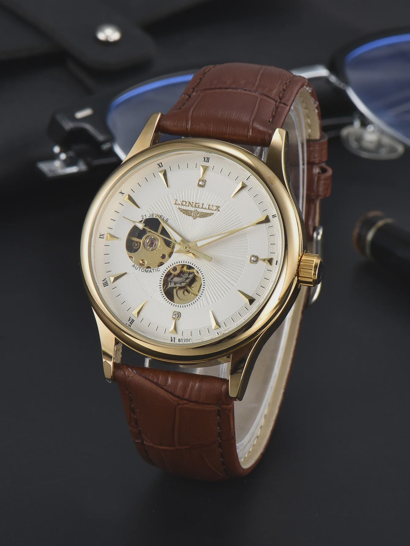 LONGLUX Heren Automatisch Skeleton Horloge - Elegant, Waterdicht & Romeinse Cijfers