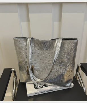 Luxe Dames Handtas Schoudertas Croco Print PU Leer Groot Formaat – Verkrijgbaar in Zilver, Goud, Zwart