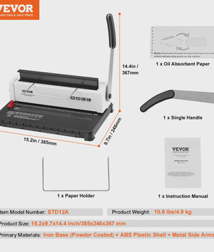 Handmatige Spiraalbindmachine voor Boeken - 34 Gaten, 120 Vel Capaciteit, Verstelbare Marge