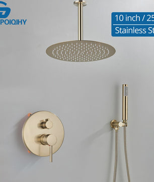 Ingebouwde Douchekraan Geborsteld Goud - Wandmontage met Regendouchekop en Handdouche
