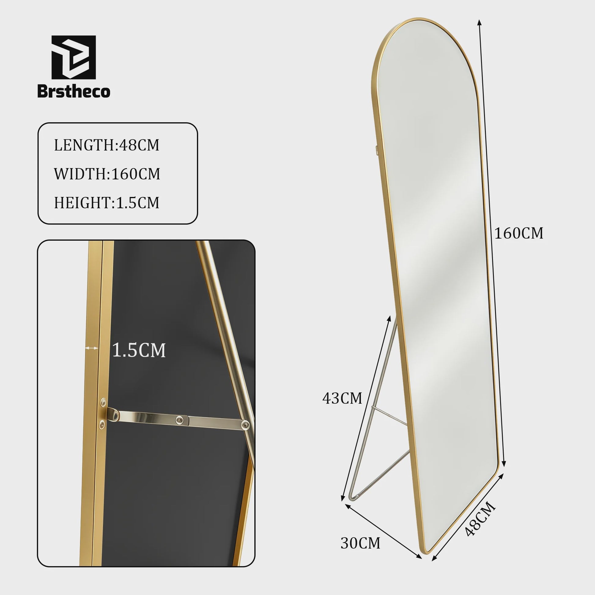 Grote Staande Spiegel 160x48cm - Volledige Lengte Spiegel met Aluminium Frame & HD Glas