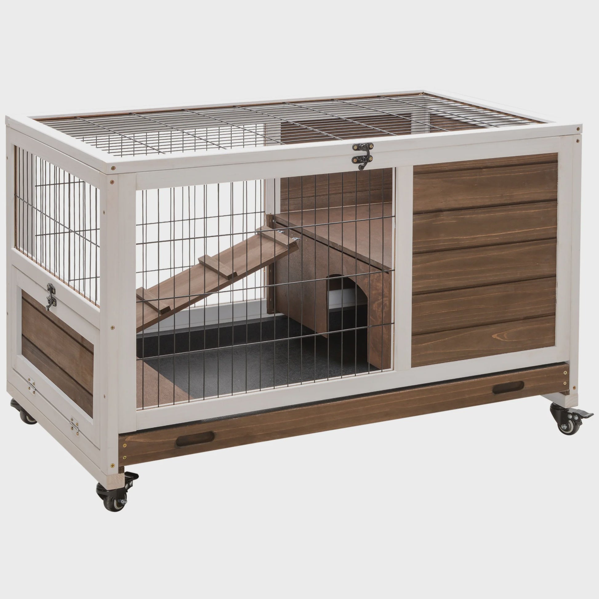 Pawhut Konijnenhok met Open Dak en Uitschuifbare Lade - 90x53x59 cm
