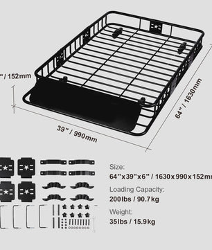 Universele Dakdrager Bagagekorf - 46/51/64 inch - 90 kg Capaciteit - Voor SUV, Truck & Voertuigen