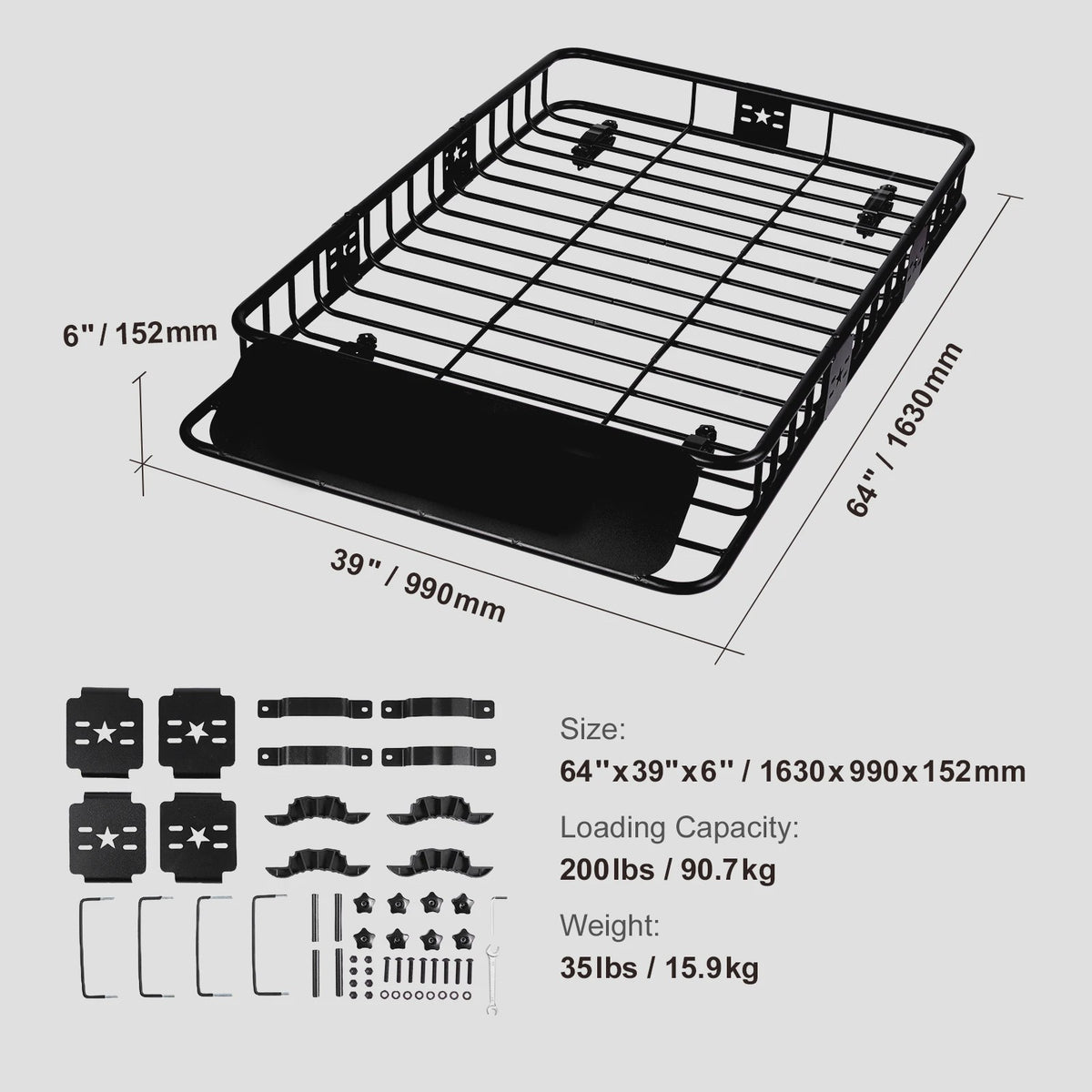 Universele Dakdrager Bagagekorf - 46/51/64 inch - 90 kg Capaciteit - Voor SUV, Truck & Voertuigen