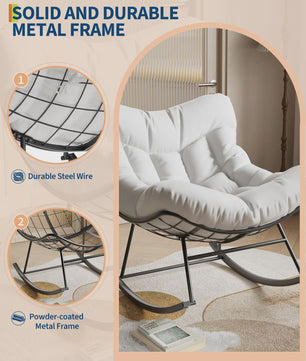 Oversized Papasan Schommelstoel Buiten - Comfortabele Lounge Stoel met Voetenbank