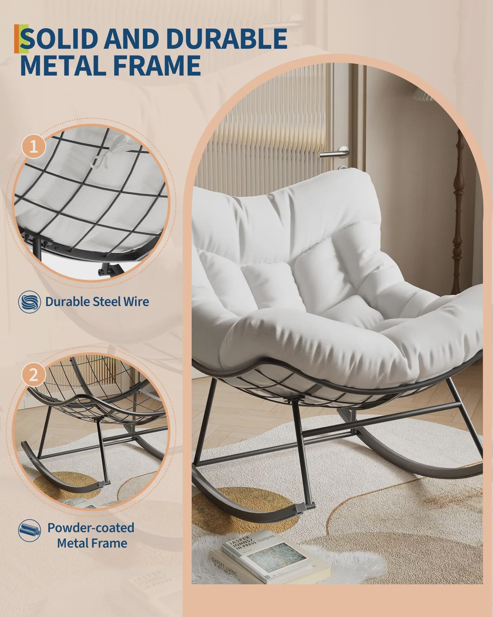 Oversized Papasan Schommelstoel Buiten - Comfortabele Lounge Stoel met Voetenbank
