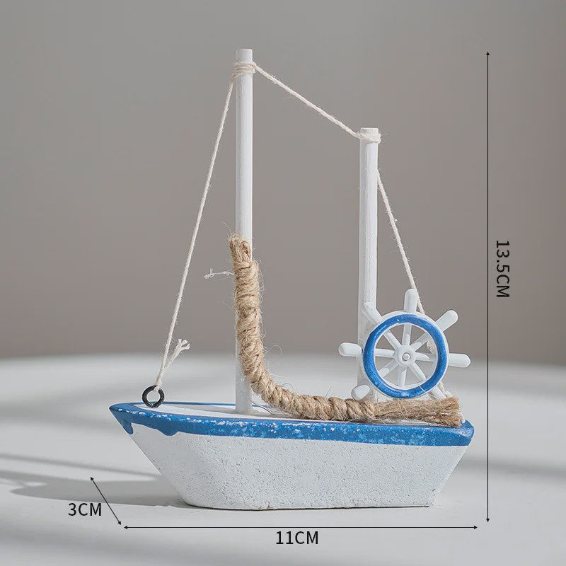 Houten Zeilboot Miniatuur - Mediterrane Stijl Nautische Decoratie
