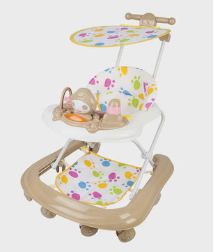3-in-1 Opvouwbare Baby Walker met Zonnekap, Speelblad en 360° Wielen - Vanaf 6 Maanden